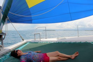 Valentina on the trampoline - Catamaran Nikita San Blas